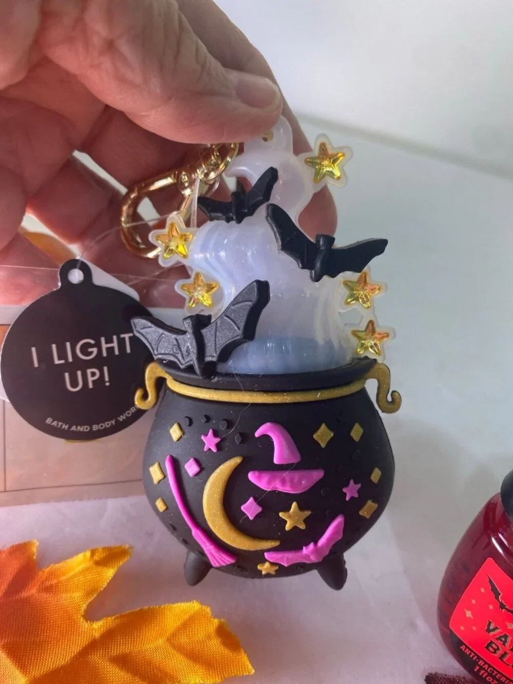 Halloween Light Up Cauldron Pocket Bac Holder & “Vampire Blood” Sanitizer New